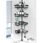 DAOYA Corner Shower Caddy Tension Pole - 4 Tier Stainless Steel Rustproof Shower Corner Caddy for Bathtub Bathroom Shower Organizer Shelves Adjustable Pole 25-114.2 Inch Black