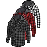 Yafanqi 3 Pack Lightweight Hooded Flannel Shirt for Men Casual Button Down Plaid Shirt Long Sleeve Fashion Hooded with Pocket