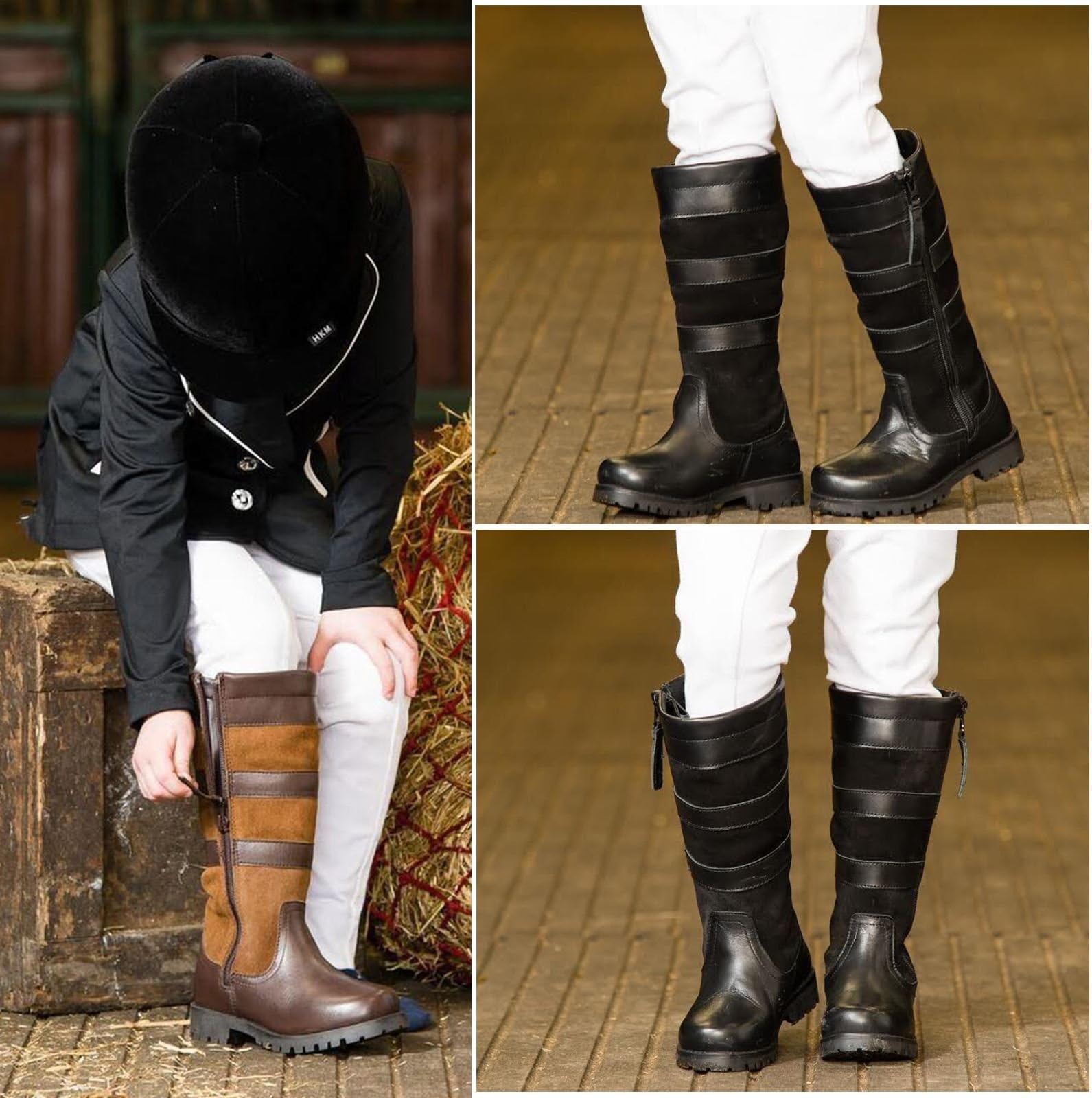 Childrens Pony Horse Riding Waterproof Country Outdoor Leather Walking Long Boots
