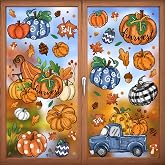 6 Sheets Fall Window Clings Fall Window Stickers with Maple Leaves Pumpkins | Double-Sided Fall Window Decals for Autumn Home Holiday Party Store Glass Decoration
