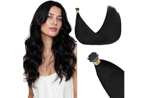 GOO GOO I Tip Hair Extensions Human Hair 50g 100 Strands Real Human Itip Extensions Pre Bonded Jet Black 14inch