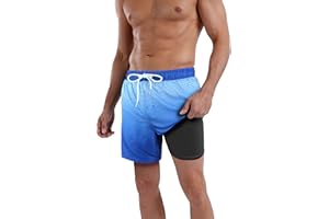 QRANSS Mens Swim Trunks Compression Liner Quick Dry 5.5'' Swimwear Swim Shorts with Boxer Brief Lined