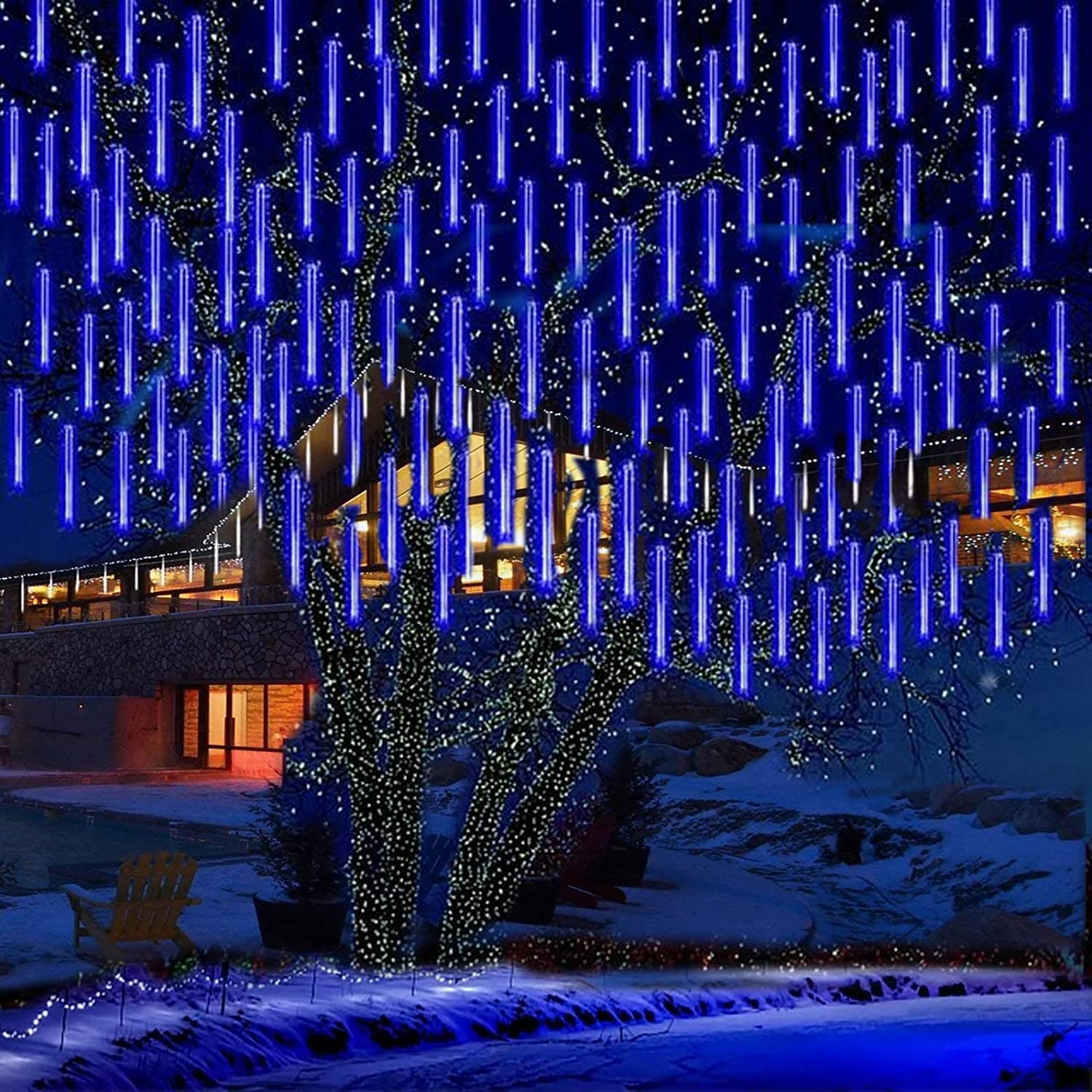 Rain Lights, EONANT 30cm 10 Tubes 360LEDs Solar Falling Lights Meteor Shower Lights Rain Drop Lights for Trees Parties Wedding Garden House Decoration (Blue)