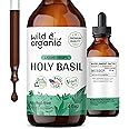 Wild & Organic Holy Basil Tincture - Relaxation & Calmness Support - Liquid Holy Basil Leaf Supplement - Tulsi Drops - Vegan, Sugar & Alcohol-Free Extract - 4 fl oz
