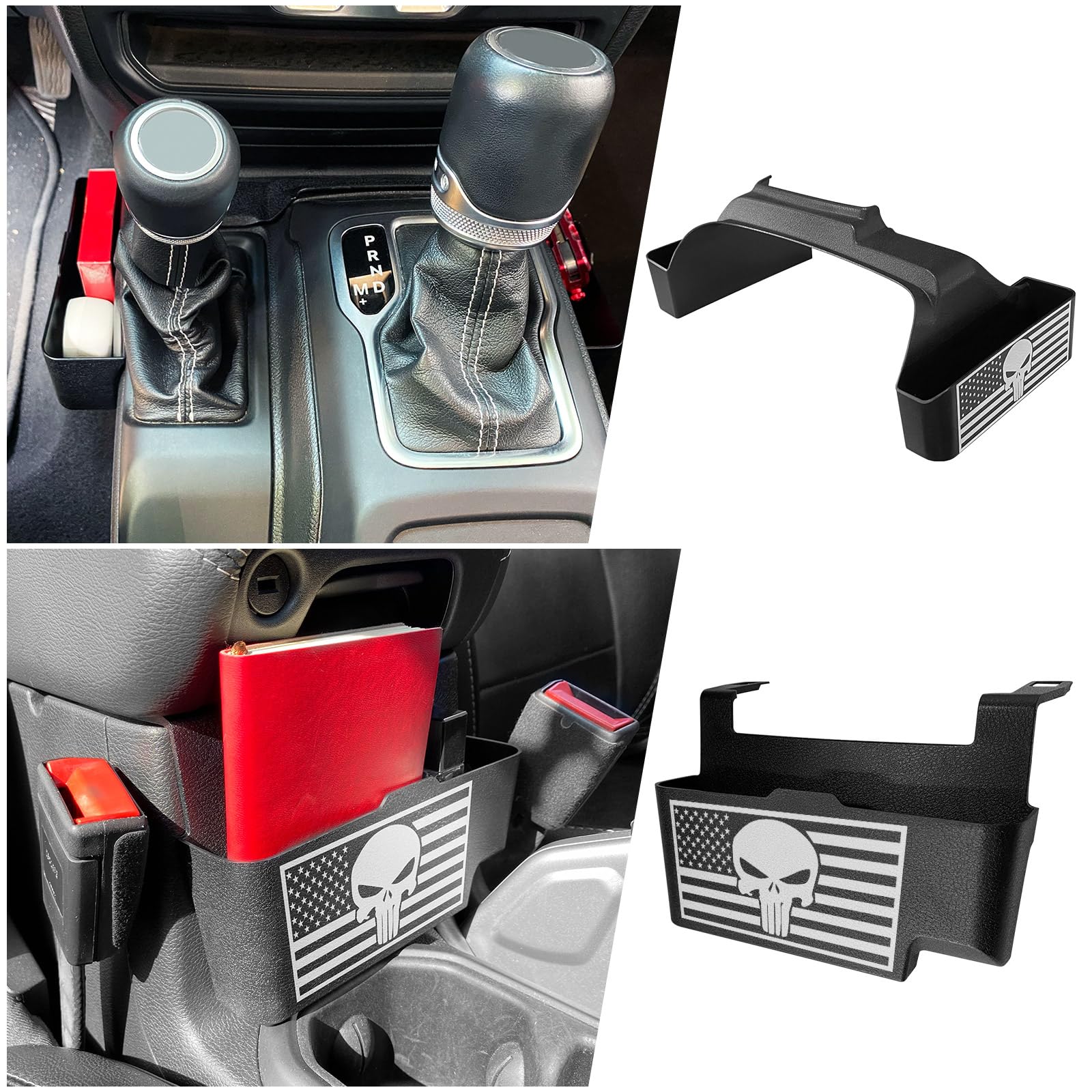 2PCS Gear Shift Organizer Tray Hanging Storage Box Center Console Organizer for 2020-2024 Gladiator JT Interior Accessories Jeep Wrangler JL JLU 2018-2024 with American Flag Patten (Not for JK/JKU)