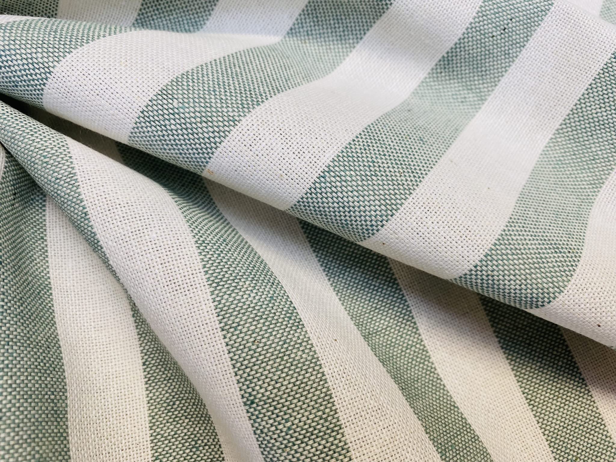 Linen Look White Stripes Culla Fabric Furnishing Curtain Upholstery Dressmaking Cotton Material 140cm Wide Canvas (Mint Green, 2 Metres)