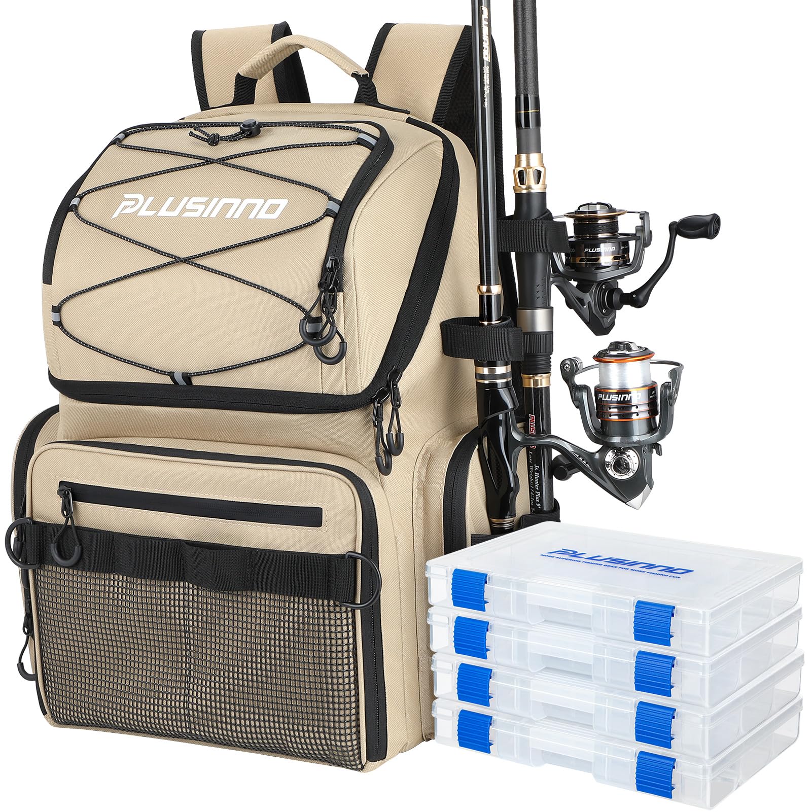 Photo 1 of PLUSINNO Fishing Backpack with Rod Holders & Cooler, 45L Large Water-resistant Fishing Tackle Bag,Fishing Tackle Backpack