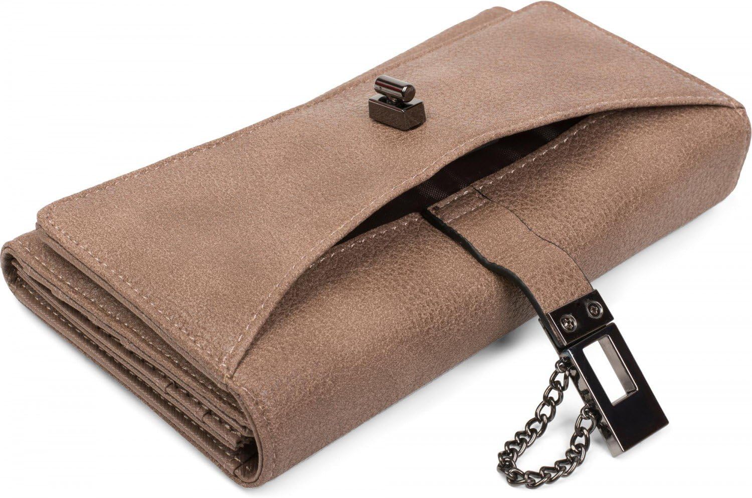 styleBREAKER Wallet with Chain and Metal Latch, snap Fastener, Wallet, Women 02040065, Color:Brown - Image 4