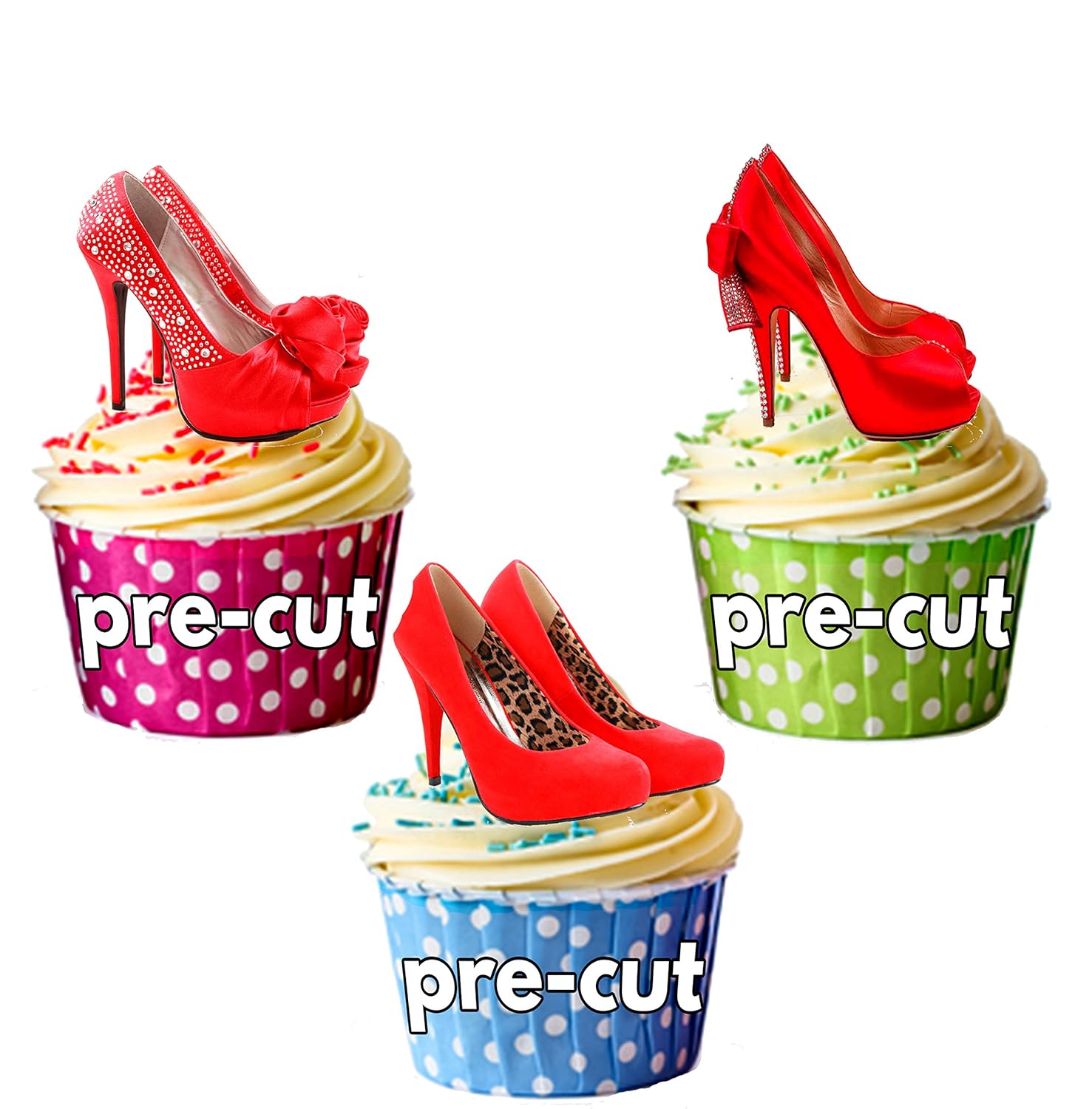 Pre Cut Sexy Red High Heel Shoes Edible Cupcake Toppers Cake