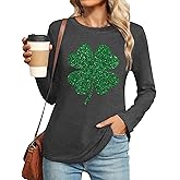 St Patricks Day Shirt Women Lucky Shmrock Shirts Cute Saint Patricks Day Green Clover Long Sleeve Blouse Tops