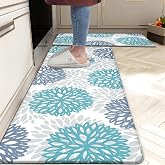 Teal Kitchen Mats Set of 2 Cushioned Anti Fatigue Kitchen Rugs Non Slip Waterproof Runner Memory Foam Kitchen Floor Mat Comfort Standing Mat for Sink,Office,Laundry