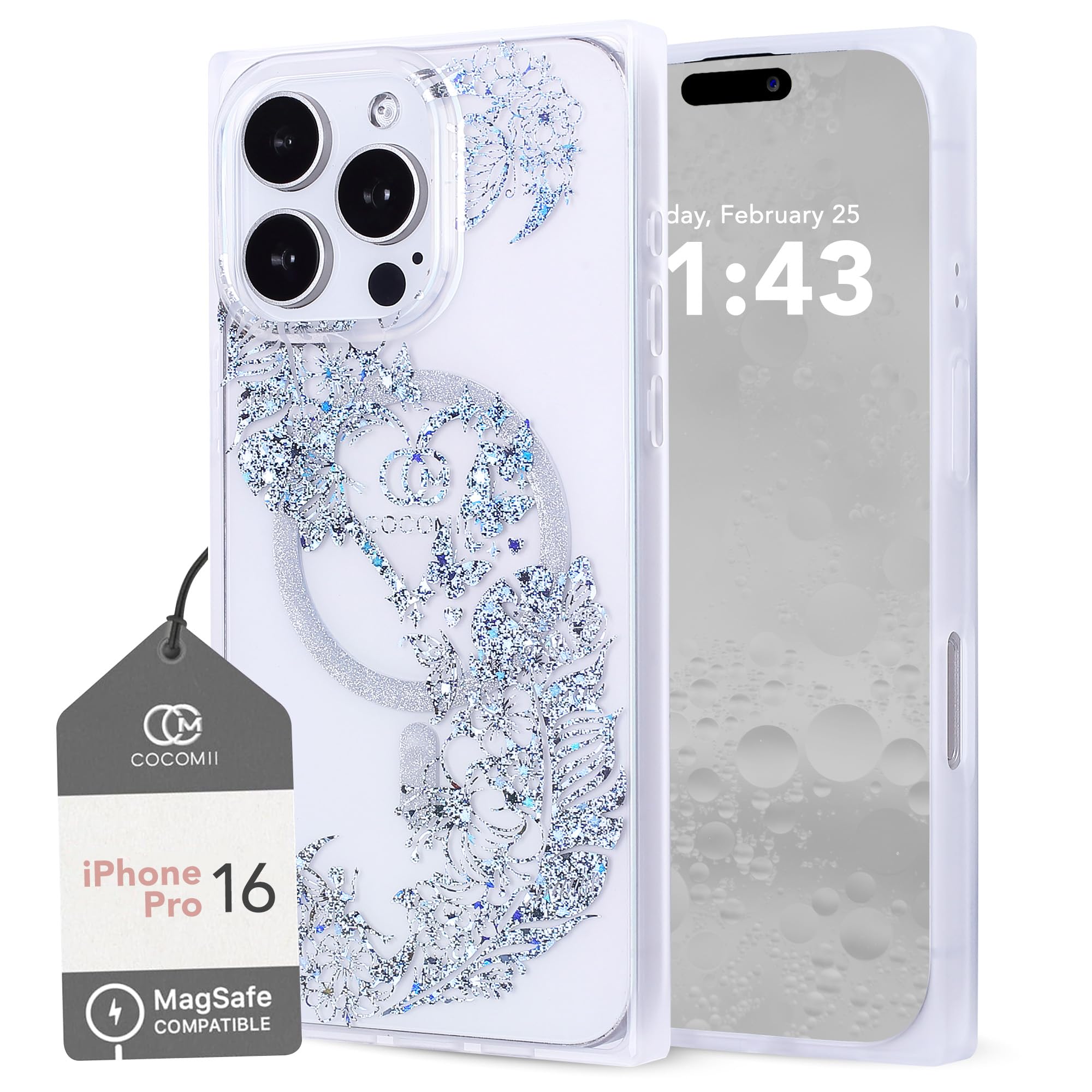 Photo 1 of Cocomii - Rectangle Case Compatible with iPhone 16 Pro - Compatible with MagSafe, Clear Iridescent, Holographic Garden, Glossy, Magnetic Phone Case for iPhone 16 Pro 6.3 inch, Paradise