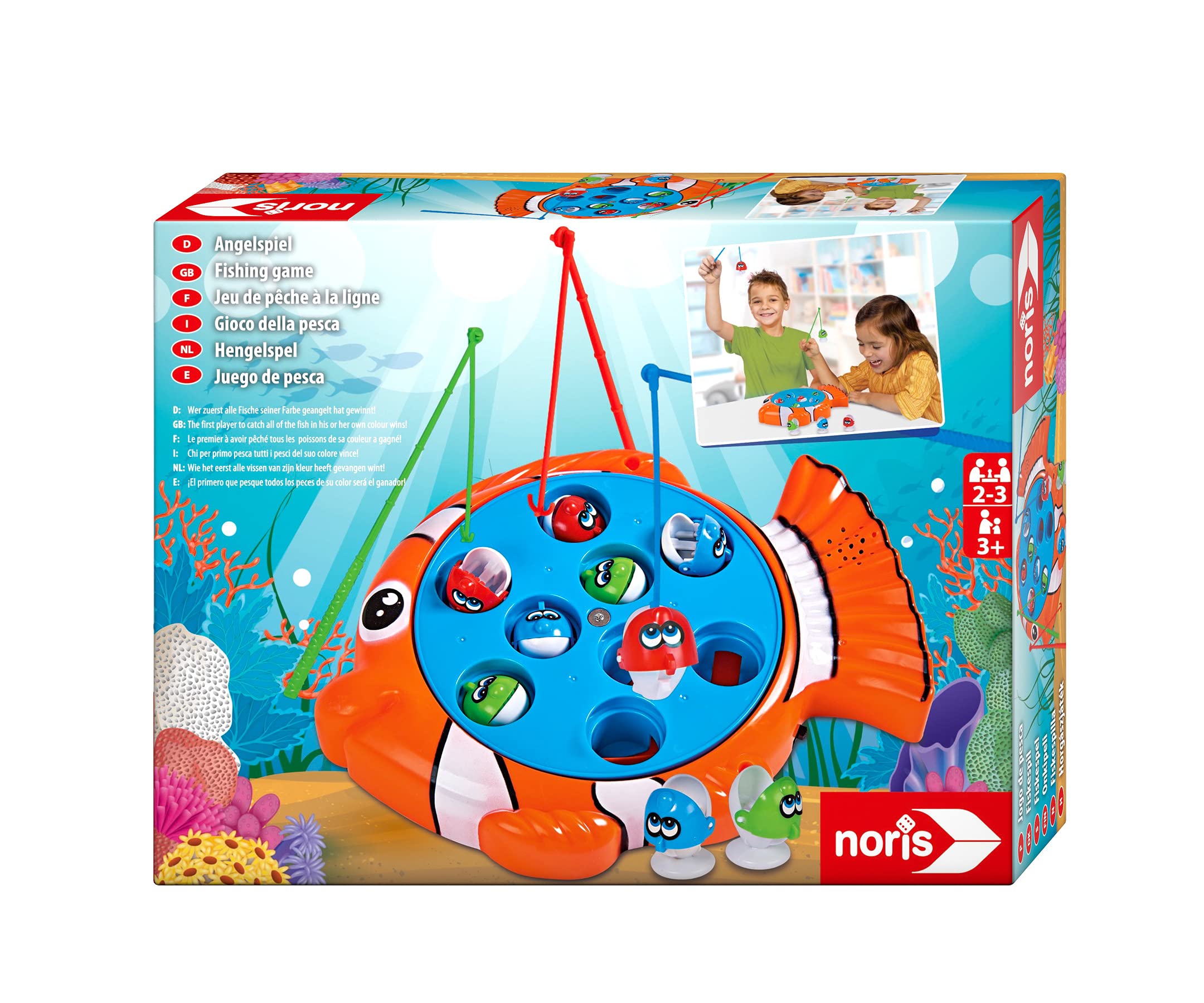 noris 606064296 Fishing Game, Exciting Children's Game with Colourful Plastic Fish and 3 Fishing, from 3 Years