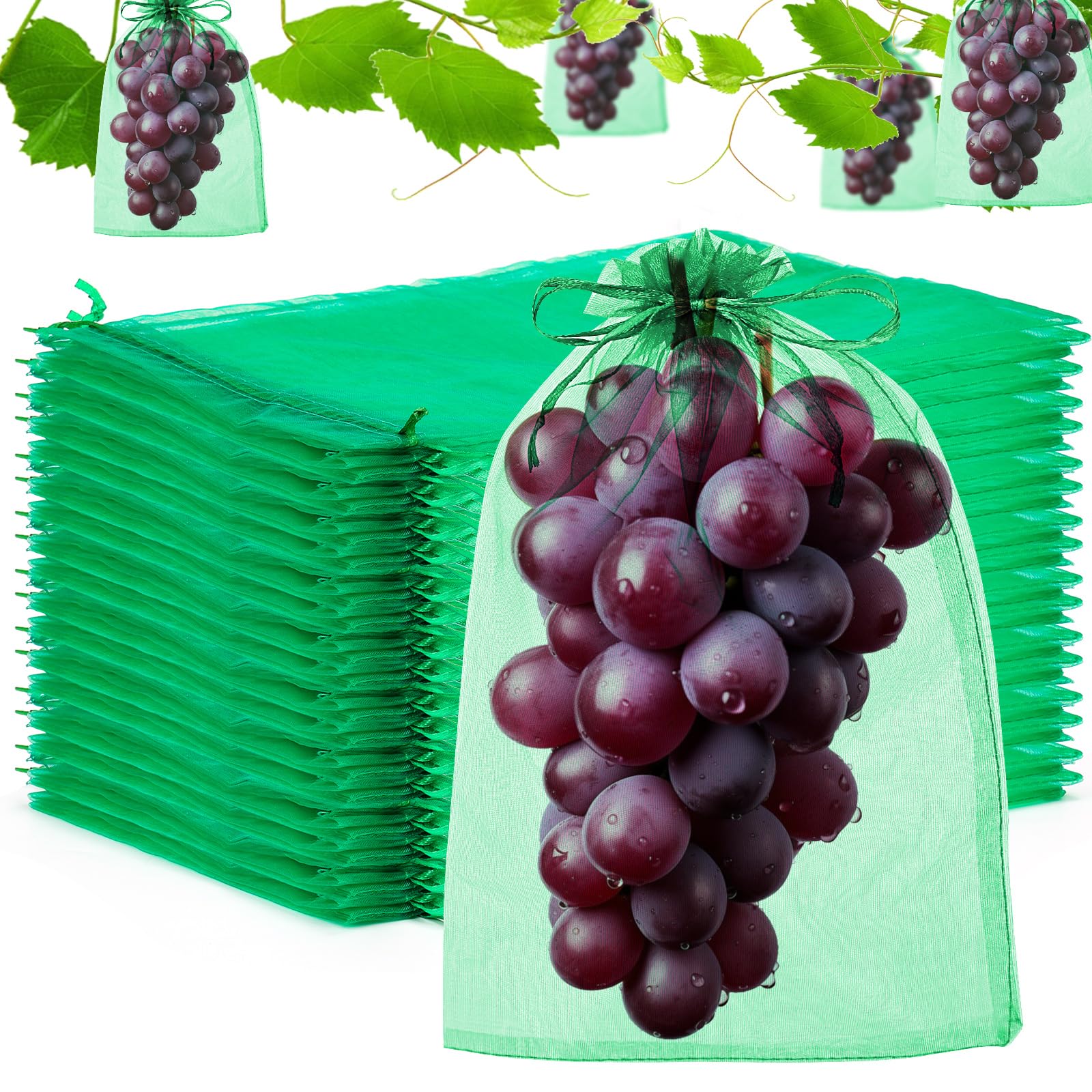 Photo 1 of Jollidecor 120 PCS Fruit Protection Bags, 8"x12" Fruit Netting Cover Mesh Bags with Drawstring Green Netting Barrier Bags for Protecting Plant Grape Tomato Fruit Flower Vegetables