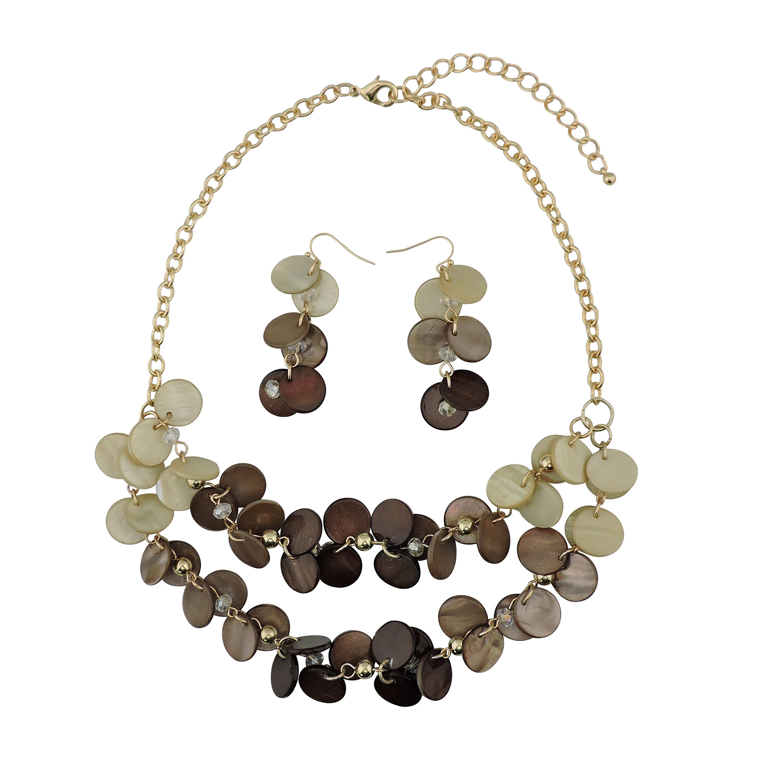 BOCAR 2 Layer Statement Choker Shell Necklace and Earring Set for Women Gift (NK-10248-beige+brown)