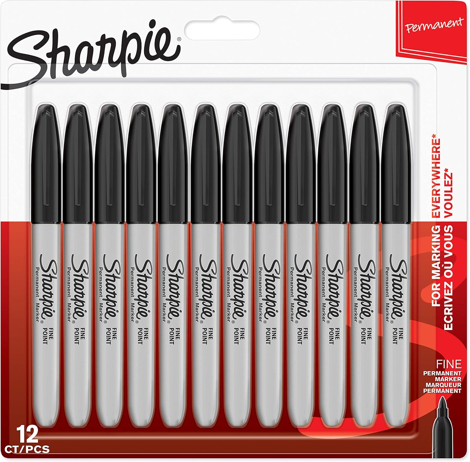 Sharpie 1996111 - Rotuladores permanentes, punta fina, paquete de 12, color negro: Amazon.es: Oficina y papelería