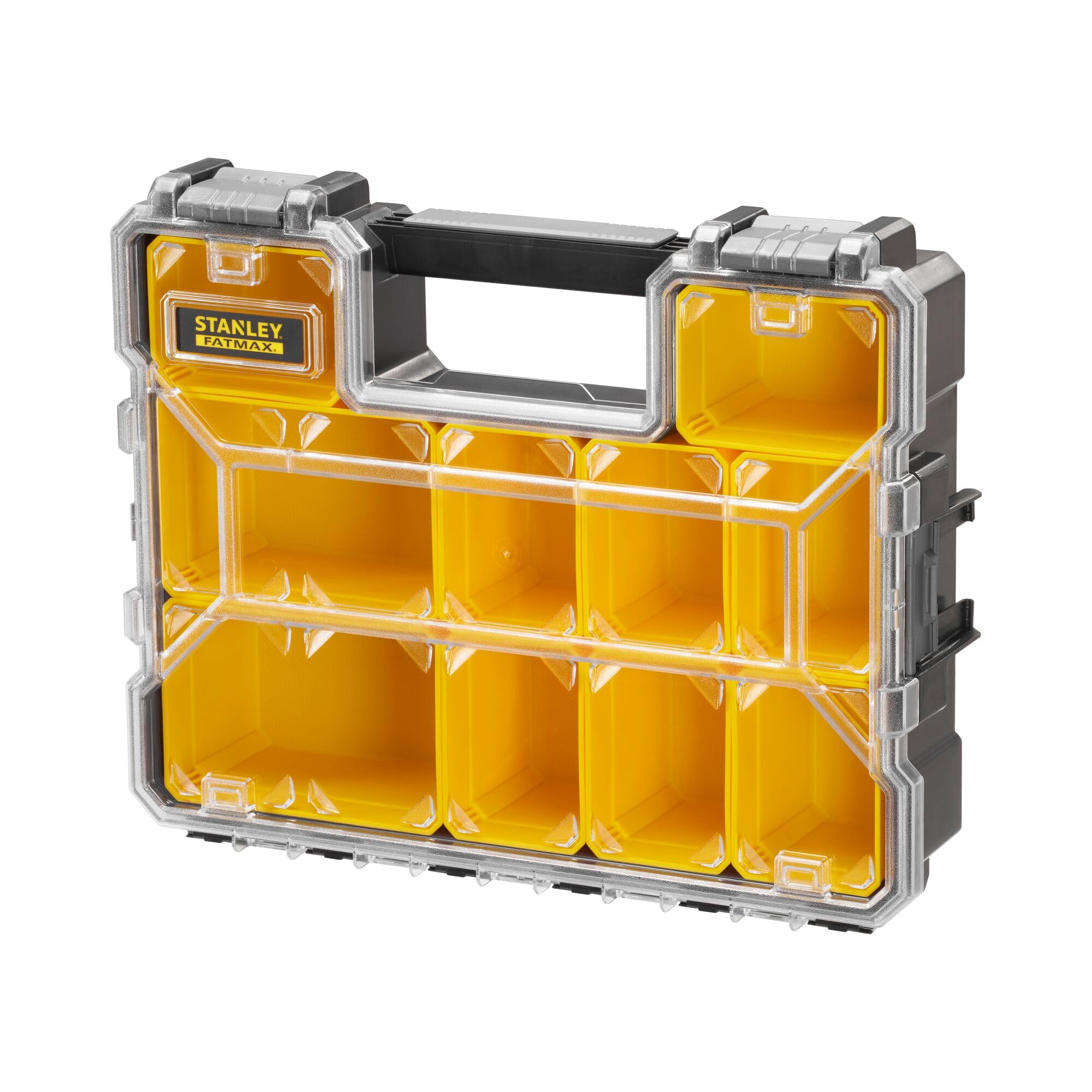 STANLEY FATMAX Waterproof 10-Compartment Deep Professional Tool Organiser, Removable & Stackable Deep Storage Cups with Transparent Lid, for Small Parts and Tools Storage, 1-97-521