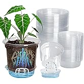 Bluepro 20 Pack 5 Inch Clear Self Watering Plant Pots with Bottom Water Tray & Watering Rope, Transparent Nursery Pots with Drainage for Seedlings, Herbs, and Houseplants