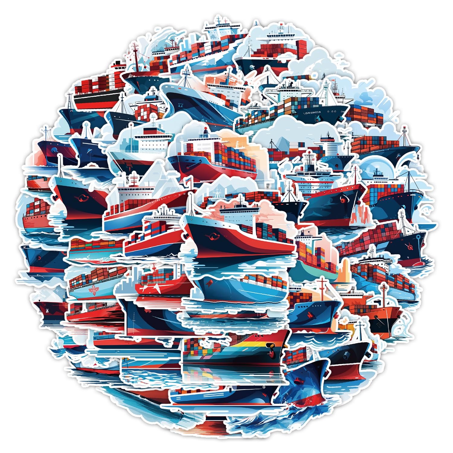 50PCS Cargo Ship Stickers for Laptop,Bumper,Scrapbook,Skateboard,Water Bottle,Helmet,Luggage,Guitar,Bike,Cute Cartoon Boat Stickers,Waterproof Vinyl Decals,Gift for Teens Children Adults Kids