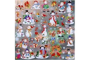HOLYHOM Christmas Window Clings, Snowman Snowflake Ornaments Glitter Window Decals, Double-Side Removable Glitter Stickers for Home Party Supplies