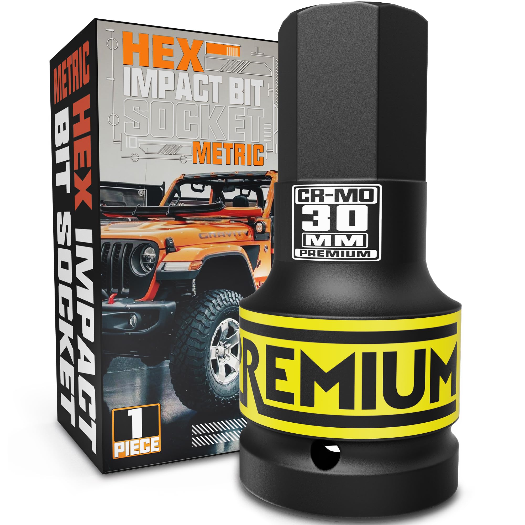 KIRXST 1" Drive Impact Hex Bit Socket, H30 (30 mm) Allen Key Socket, Premium CR-MO Steel Bits, for Car Maintenance