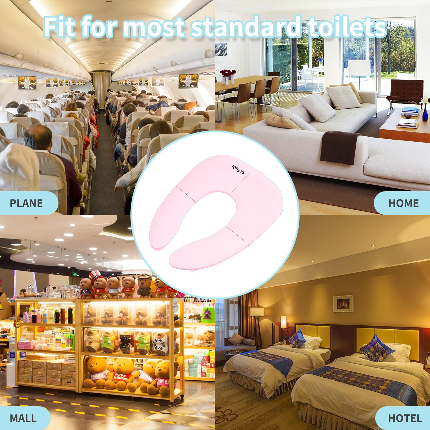 Portable Potty Seat for Toddler Travel: Folding Toilet Seat Cover for Kids Foldable Compact Child Public Toilet Attachment with Non Slip Suction Cup - Fold and Go Traveling Toilet Insert for Toddlers