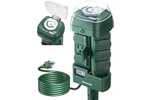 DEWENWILS Outdoor Mechanical Power Stake Timer, Waterproof, 6 Grounded Outlets(3 180°Rotatable), 6ft Cord, Yard Stake Outdoor Timer for Christmas Lights, Yard, 1625W/13A, UL Listed