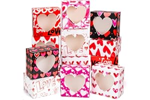 CUDICY 24pcs Valentines Treat Boxes with Heart Window Valentines Day Gift Boxes for Cupcake Candy Cookie Chocolate Brownie Dessert Homemade Bakery Party Favor Gift Giving Wedding Decorations 4.3x4.3x2.5Inch