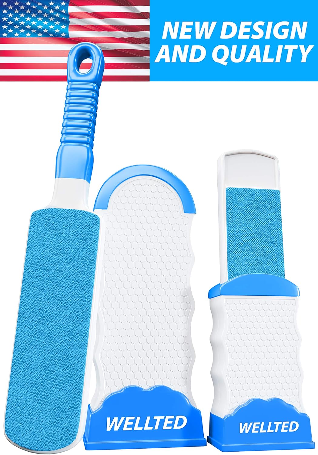 WELLTED 2020 Updated Pet Hair Remover Brush - Lint Brush - Fur Remover - Fur & Lint Removal - Dog & Cat Hair Remover - Double-Sided Brush with Self-Cleaning Base - for Furniture Clothing Car Seat: Pet Supplies