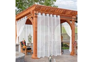 HolidayIdeas White Outdoor Sheer Curtains for Patio Waterproof, 4 Panels - 100 x 84 Inch - Extra Wide Voile Outside Curtains Light Filtering Grommet Drapes for Front Porch, Gazebo, Pergola, Backyard
