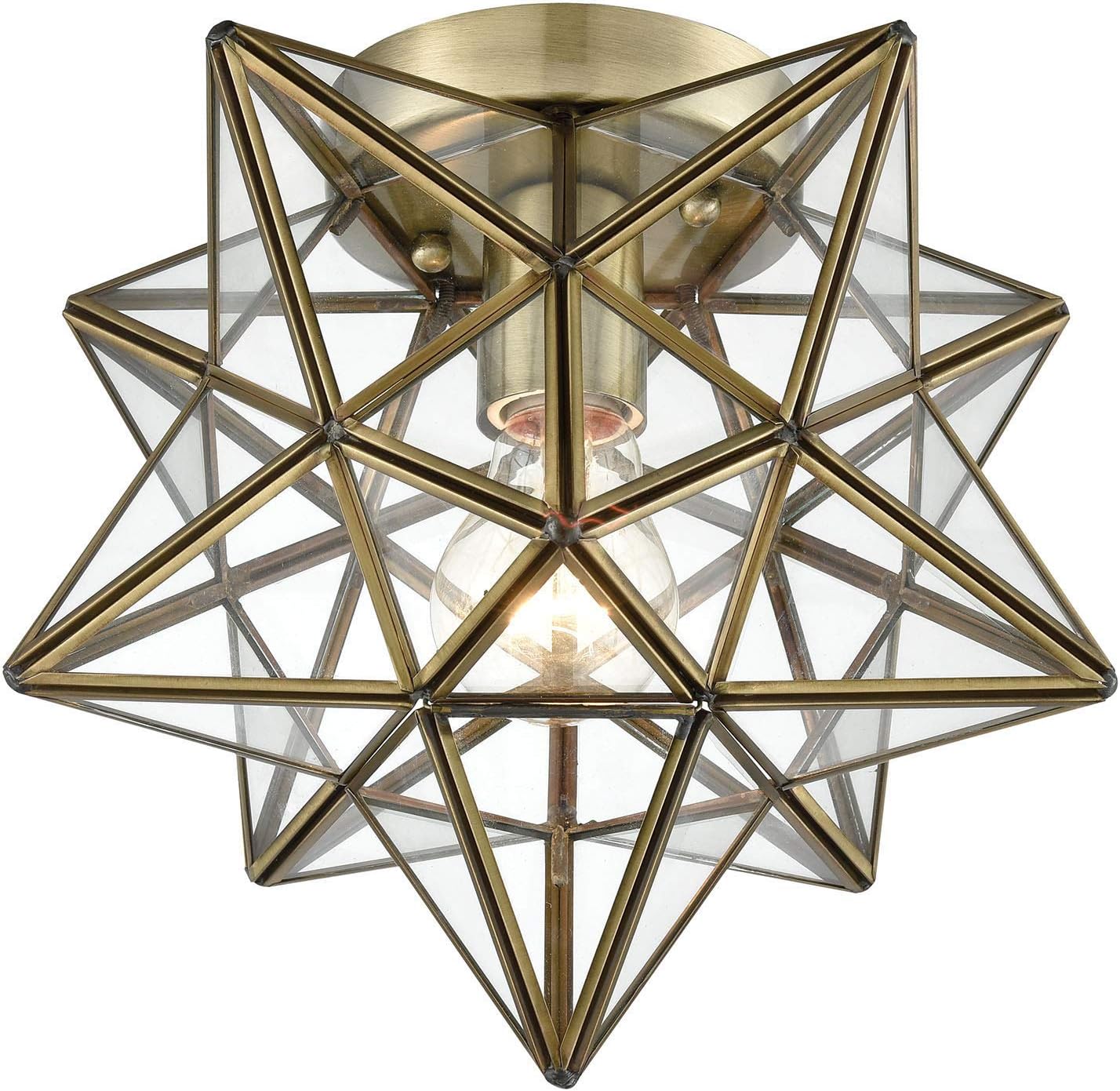 Elk Home 1145-027 Moravian Star - One Light Flush Mount, Antique Brass Finish with Clear Glass