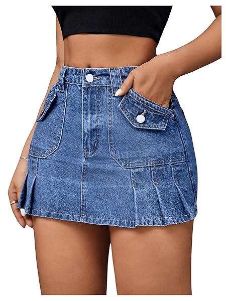 BEAUDRM WOMEN’S LOW WAIST MINI DENIM SKIRT BUTTON FRONT PLEATED BODYCON JEAN SHORT SKIRTS DARK WASH X-SMALL