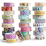 30 Rolls Gold Foil Washi Tape - 15mm Wide Japanese Masking Tape for Scrapbook, Bullet Journal, Planner, Arts & Crafts