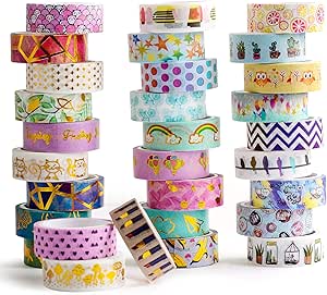 30 Rolls Gold Foil Washi Tape - 15mm Wide Japanese Masking Tape for Scrapbook, Bullet Journal, Planner, Arts &amp; Crafts