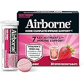 Airborne 1000mg Vitamin C with Vitamin D & Zinc, Sugar Free Multivitamin Immune Support Supplement, Antioxidants Vitamins A C & Vitamin E, 30 Effervescent Tablets, Very Berry Flavor