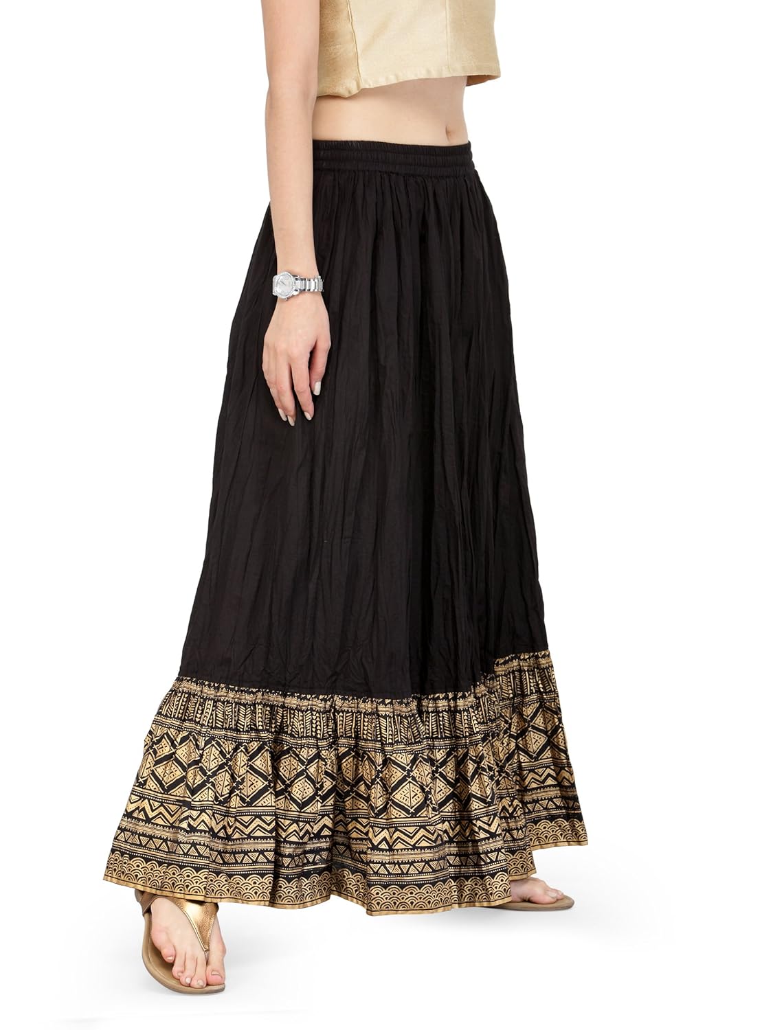 varanga black pure cotton gold skirts kff-var21030