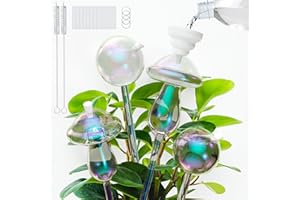 LEDERA Plant Watering Globes Top Fill, Clear Glass Self Watering Planter Insert Top-Opening, Automatic Plant Waterers Insert, Auto-Drippers Glass Ball & Mushrooms with Accessories for Indoor, 4 Pack