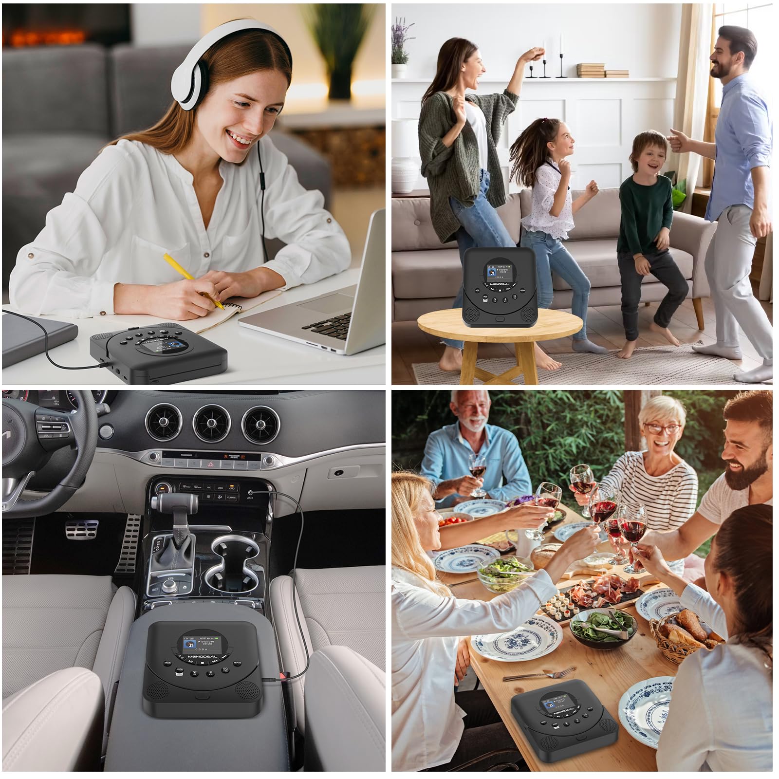 CD Player Portable, MONODEAL Dual Stereo with CD Player with Speakers, Rechargeable Discman Player for car, Support TF Card, FM Receiver and Transmitter with Sleep Timer, Colorful TFT Screen