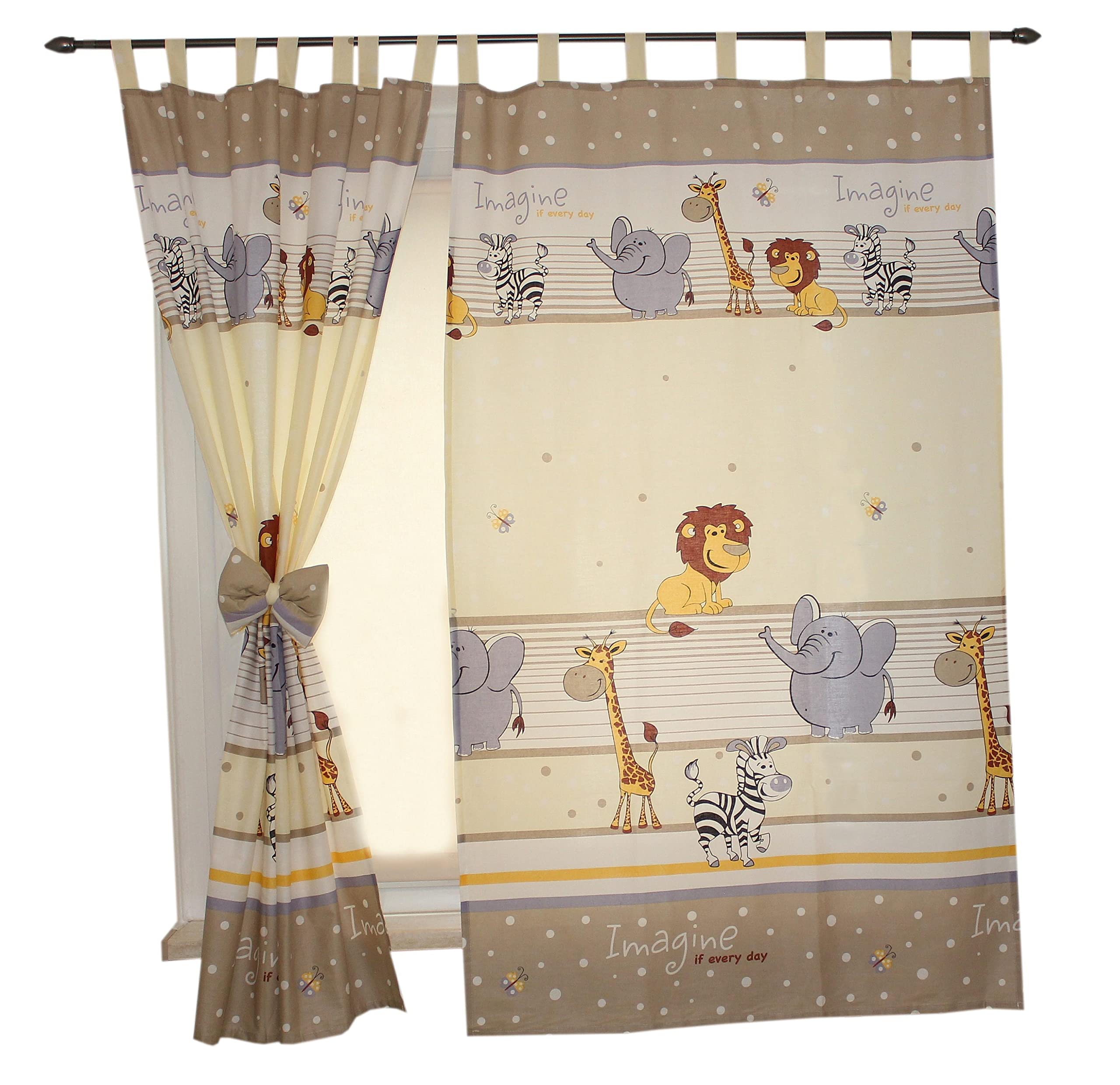 TupTam Children's Room Tab Top Curtains with Tiebacks, Imagine Beige, ca. 155x95 cm — image 1