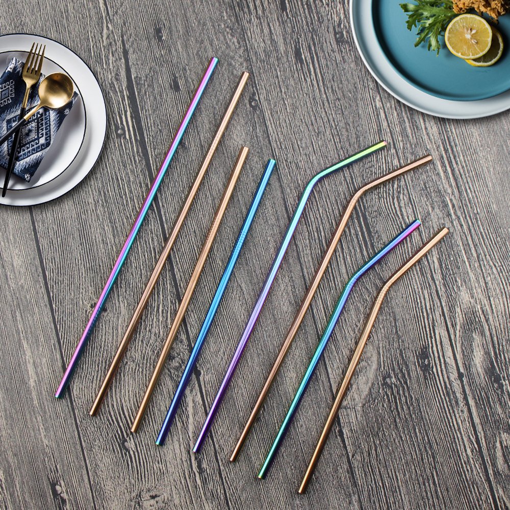 Stainless Steel Drinking Straws CEEBON Reusable Washable Rainbow Straws for 20 30oz Tumblers Ramblers RTIC Yeti Ozark Trail Tumblers Cold Beverage(4 Straight + 4 Bent + 3 Brushes)