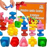Jumbo Nuts and Bolts for Toddlers - 40 Pcs Screw Toys for Toddlers 3 - Occupational Therapy Toy with Storage Tote and Book - Shape Sorter Fine Motor Toy - Manipulatives for Preschoolers