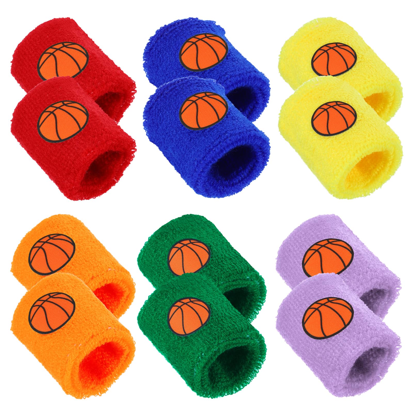 PATIKIL Colorful Sports Wristbands, 2 Set 6 Colors(12 Packs) Sweatbands Terry Cloth for Soccer Football Baseball Basketball, Red Orange Yellow Purple Green Blue