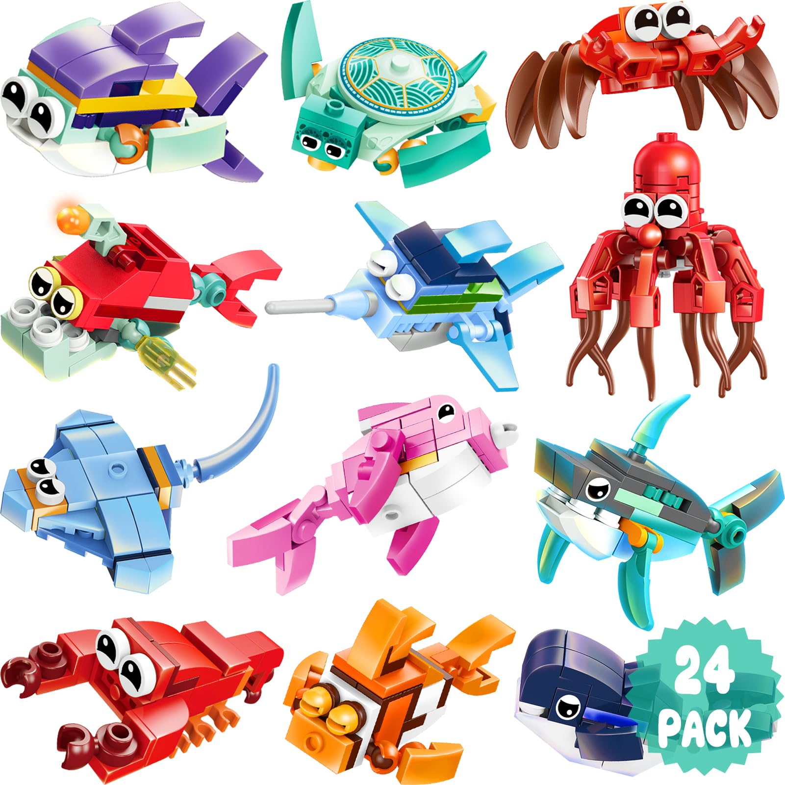 Photo 1 of 24PCS Animal Building Blocks Toys Easter Party Favors for Kids 3-5 4-8 8-12 Easter Egg Fillers Goodie Bag Stuffers Classroom Prize Treasure Box Toys Bulk for Toddler Boys Girls Birthday Return Gifts