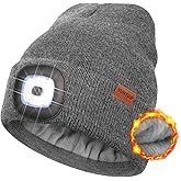 YunTuo Fleece Lined Beanie Headlamp Hat with Light, Rechargeable LED Winter Cap, Gifts for Men Women Husband