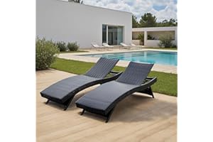 Asifom PE Rattan Foldable Backrest Chaise Lounge Set of 2, Outdoor Pool Folding Recliners, Adjustable Patio Chairs Wicker Lounge Chairs for Outside Beach Poolside Sunbathing