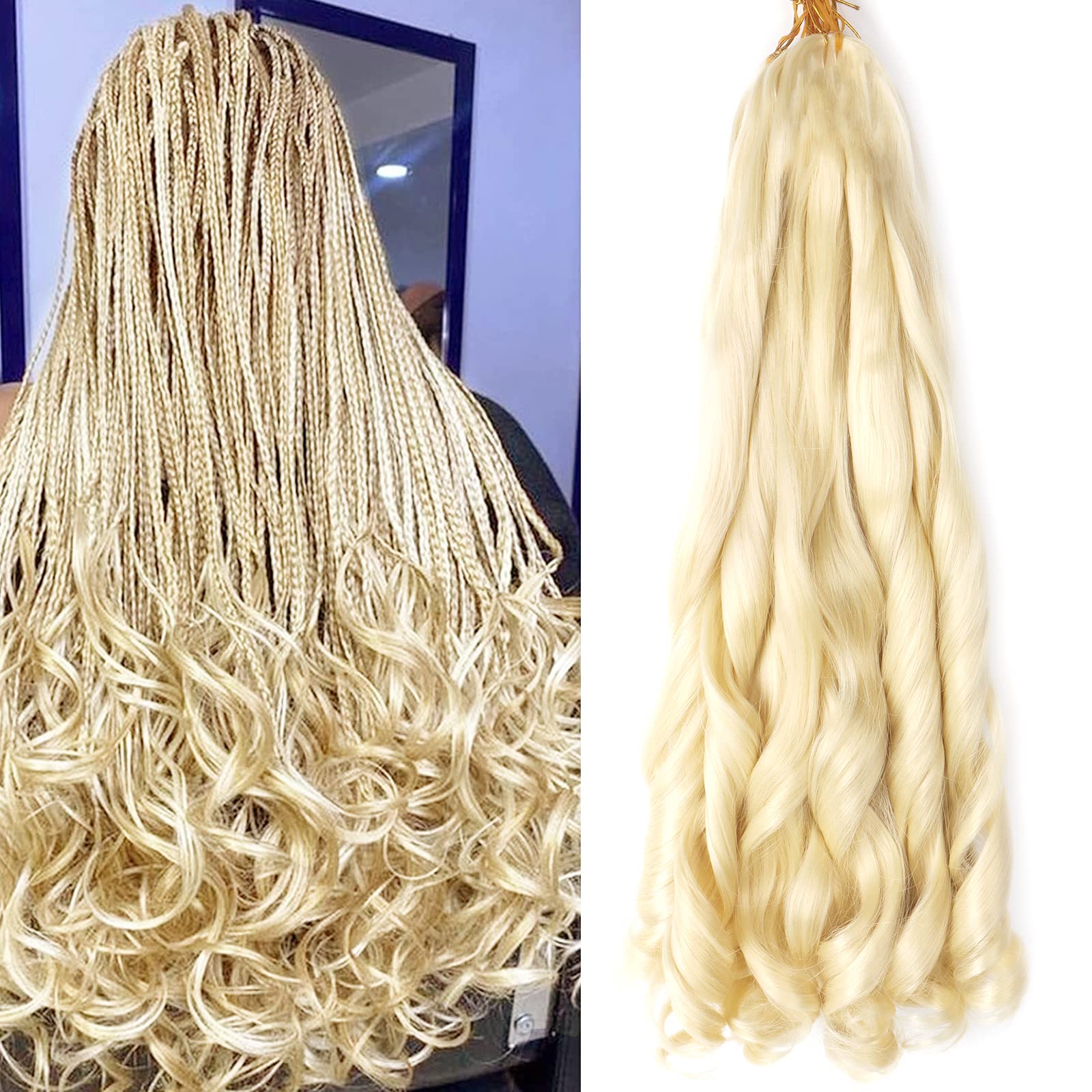 22 inch French Curly Braiding Hair 8 Pack Loose Wavy Spiral Curl Braids Crochet Hair Deep Wave Synthetic Extensions Pre Stretched Bouncy Braiding Hair(22 Inches, 613#) — image 1