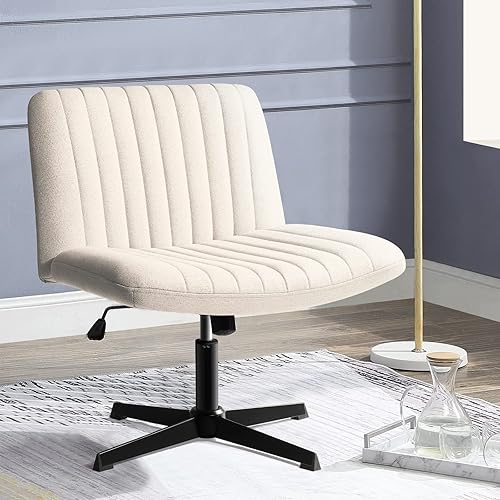 PUKAMI Criss Cross Chair,Comfy Cross Legged Office Desk Chair No  Wheels,Modern Fabric Swivel Adjustable Height Mid Back Wide Seat for Home  Office
