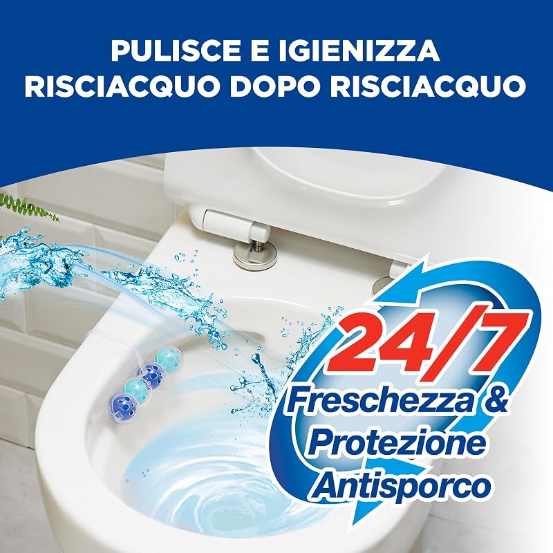 Power Activ Ocean (3 unidades), limpador de casa de banho com fórmula 4 em 1, cesto higiénico e protetor para sanita, com aroma Ocean, limpador de casa de banho anti-calcário, proteção 24 horas
