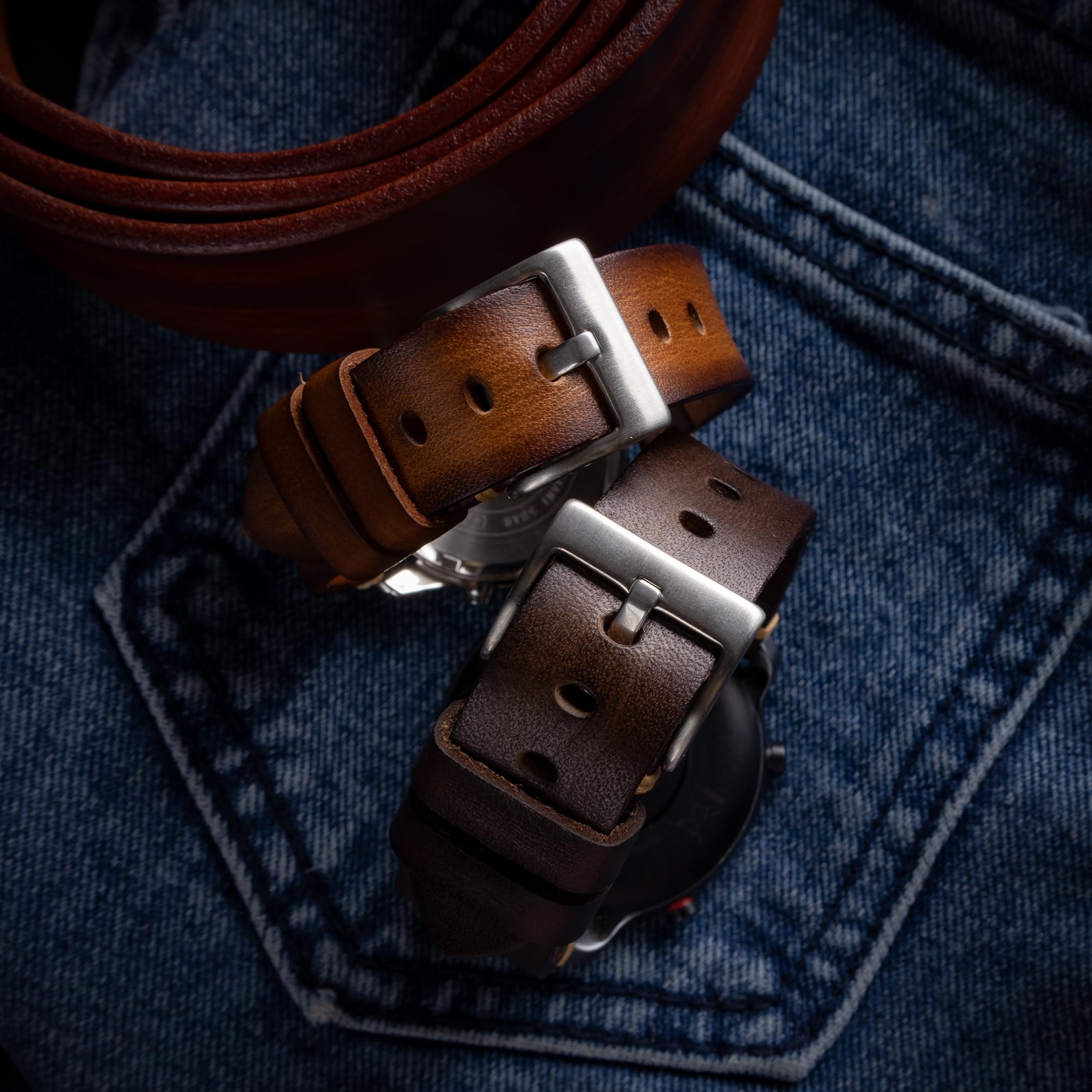 Berfine Retro Handmade Watch Band, Quick Release Vintage Leather Watch Strap Replacement,Choice of Width-18mm 20mm 22mm 24mm or 26mm