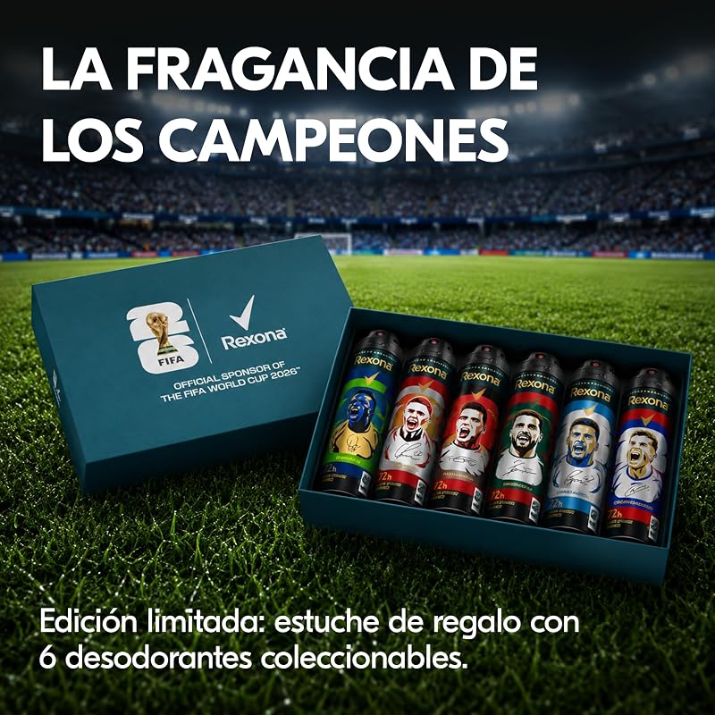 Caixa de Presente da Coleção Superstar da Taça do Mundo FIFA 2026TM, Spray Desodorizante Antitranspirante para Homens, 72H Proteção contra Suor e Odores, Ideia de Presente, Invisible Ice Fresh, 6 x 150 ml